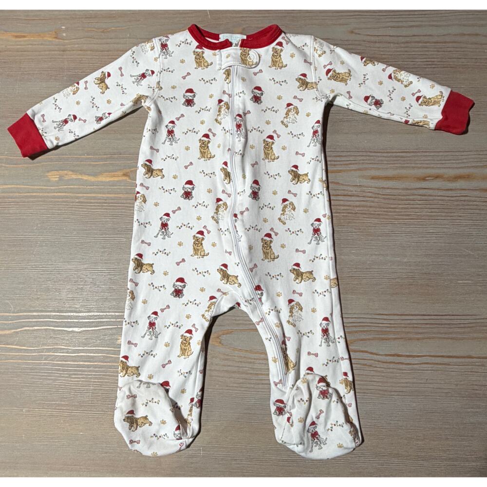 LaLuna Long Sleeve Santa Pups Zip Footie Pajamas (Size 12M)